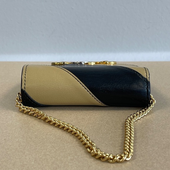 GUCCI Calfskin Diagonal Striped Zumi Chain Wallet - Black Beige - Preloved - Picture 7 of 15